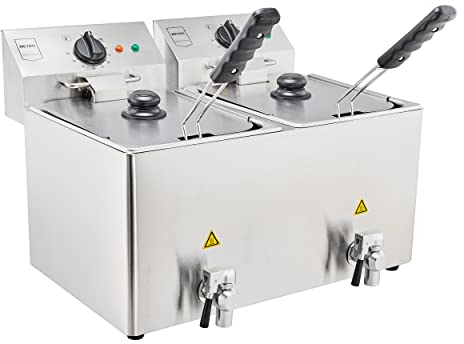 METRO Professional Friteuse double/Fryer électrique GDF3028, acier inoxydable, 55 x 55.8 x 39 cm, 2 x 8 L, robinet de vidange, panneau de commande amovible, argenté