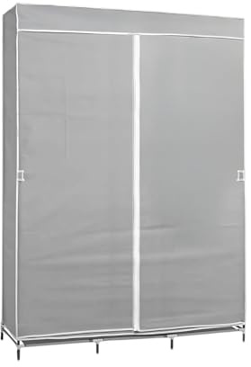 7H SEVEN HOUSE 0 Armadio Guardaroba in Tessuto Triplo con Tende scorrevoli Bianco/Grigio 118 x 45 x 169 cm, Lega di Acciaio, Taglia Unica