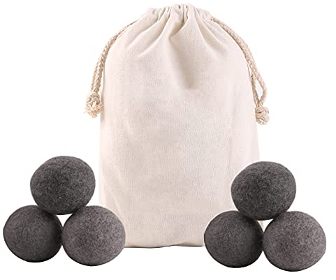 Palline Asciugatrice, 100% Palline Di Lana Per Asciugatrice, Palline Per Asciugatrice Antigroviglio Antipiega, Ammorbidente Naturale, Risparmia Energiaetempo,Ecologico,Riutilizzabile (nero, 6pc)