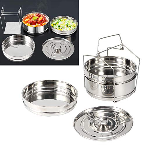 Insert Pans, 3 Tier Stackable Silver Stainless Steel Food 18.5x7.5in Pot Cooker, Pressure Cooker Accessories for Steaming Rice Vegetables Meat Fish or Soup