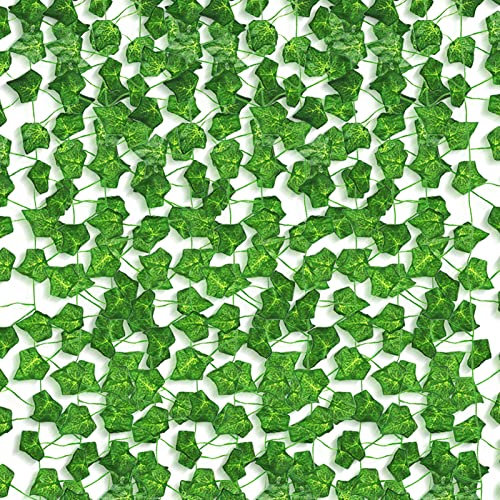 Lot de 12 lierres artificiels, guirlande de lierre artificiel, feuilles vertes artificielles, fausses plantes à suspendre, pour mariage, fête, jardin, décoration de la maison