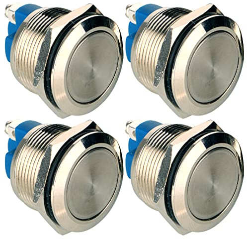GUUZI 4 Stück 22mm 5A/12V/24V/125V/250V Wasserdichter Druckschalter mit Schraubklemmen Edelstahl-Metallschalter (Flachkopf)