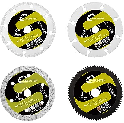 SANLEETEK Diamant Trennscheibe 75mm 4 Stücke Holz Trennscheibe/Beton Trennscheibe/Schnellstahl Trennscheibe/Metall Trennscheibe für Porzellan Keramik Fliesen Platten Weichmetall Kunststoff