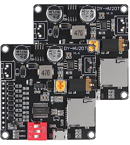 AITIAO 2PCS 20W Voice Playback Module MP3 Music Player DC 6-35V 12V/24V Sound Board USB Downloadable Music Player 24-bit DAC Output MP3 WAV Support TF Card 32GB for Broadcast Device