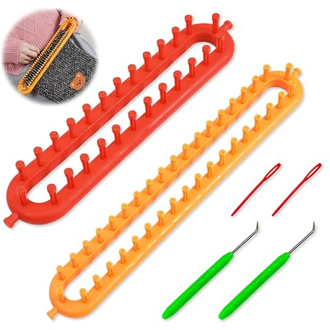 Casenly Strickmaschine, 2 Stück Webrahmen mit 2 Strick und 2 Häkelnadeln Loom Knitting Strickset Langer Strickwebstuhl Strickrahmen Geeignet für Handgestrickte Schals für Erwachsene und Kinder