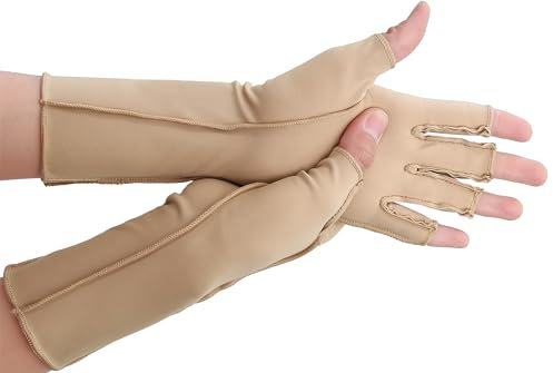NURCOM Arthritis-Kompressionshandschuhe für Damen und Herren, rheumatoide Schmerzlinderung, Gelenkunterstützung, mit offenem Finger-Design, Beige, Small Fits Most 6.5’’ - 7.5’’
