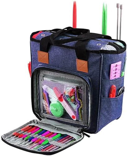 AIBAOBAO Borsa per Maglieria, Borsa Porta Lavoro a Maglia, Deposito di Filati e Accessori per Il Cucito, Progetto di Ricamo a Maglia, Lana e Uncinetto