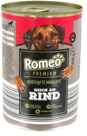 Romeo Premium Hunde-Nassfutter Rind, Herzhafte Mahlzeit 6 x 400 g