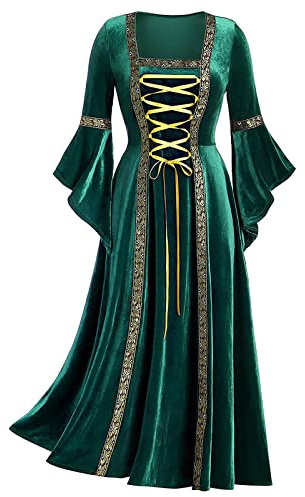 Medieval Dress Women UK Sale Clearance,Vintage Renaissance Dress Ladies Adult Medieval Victorian Dress Retro Punk Halloween Costumes Y2K Party Dress Long Sleeve 80s Fancy Goth Velvet Dress