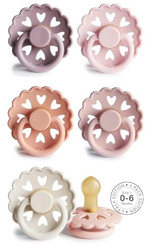 FRIGG Multipack Latex-Schnuller | 6'er Packung | Naturgummi/Naturkautschuk | Hergestellt in Dänemark | Symmetrischer Sauger in Kirschform | (Fairy Dream, Größe 1 (0-6 Monate))
