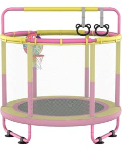 CZCPAPY - Trampolino per Bambini da 3 a 8 Anni, per Interni ed Esterni, con Rete di Sicurezza, Cestello, Asta, Altalena - Regalo