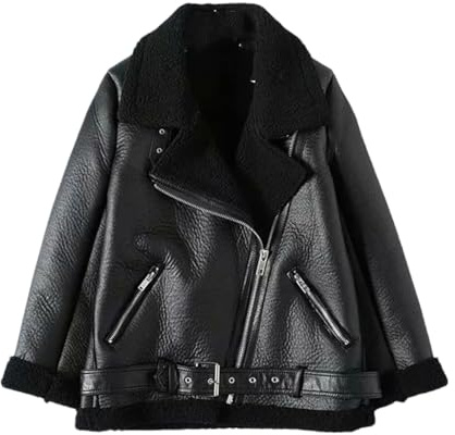 Hndudnff Damen-Winterjacke mit Gürtel, Taille, langärmelig, Revers, verdickt, warm, Reißverschluss, Schwarz , XL