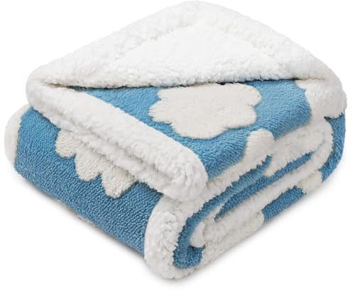 Luciphia Waterproof Pet Blanket for Medium Large Dogs Washable Fluffy Thick Jacquard Shag Fleece Warm Sherpa 3D Textured Flower Print for Cats Puppy Couch Protection (Blue Cloud,40x28 inches)