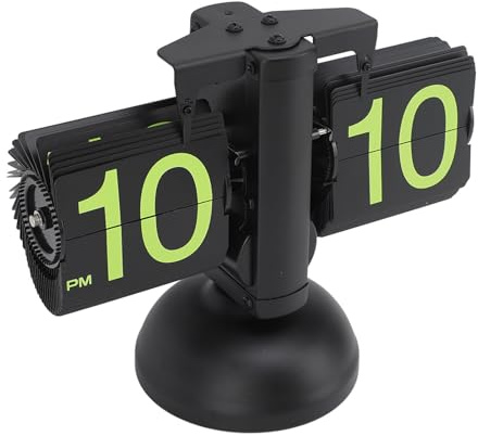 Vvikizy digital retro fickur, rostfritt stål klocka, mekanisk skrivbordsklocka med stora siffror, enkel fällur med PVC-blad, Schwarzer Rahmen, grüne Zahl