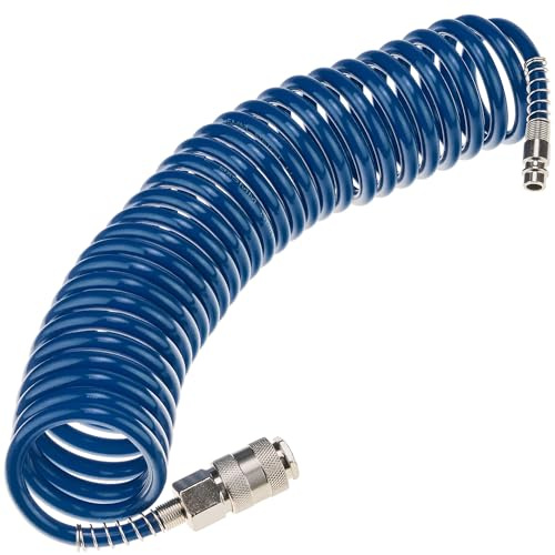 STIX Tubo flessibile per aria compressa SP-PE 5 m, tubo flessibile a spirale 5/8 mm, tubo dell'aria in PE, pressione massima 10 bar, con protezione antipiega e attacco rapido, per garage e officina