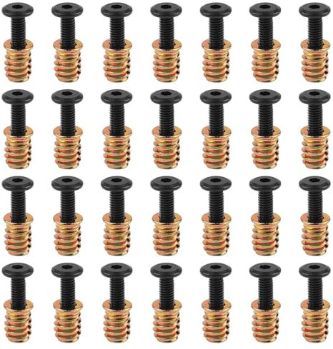 28 piezas de inserción roscada de madera, tornillos, tornillos de cabeza plana y tuercas atornillables, insertos de rosca, para muebles de madera, conectores de perno de madera, con 2 llaves