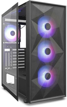 Zolyd Radion - Caja Gaming ATX, Ventana Lateral Completa en Cristal Templado, 4 Ventiladores ARGB incluidos, Frontal Mesh, Soporte Refrigeración Líquida hasta 340mm, Espacio Interno Optimizado, Negro