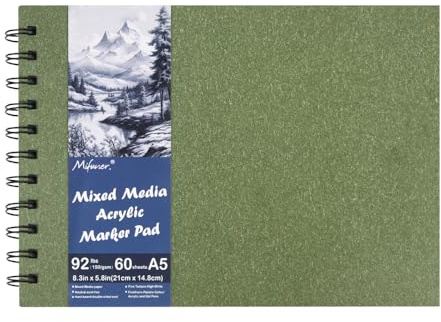 5.8x8.3in Sketch Book, 60Sheets Spiral Bound Notebooks, Bright White 92lbs/150gsm Acid-Free Drawing Paper for Painting,Sketching, Professional Sketch Pad for Artists, Beginners. BW-Grass Green