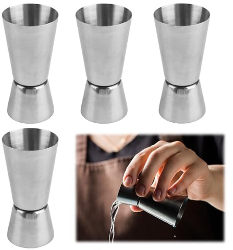 4Pcs Cocktail Jigger 25/50ml, Stainless Steel Drin,Dual Spirit Measuring Cup, Shot Measure Gift, Spirit Measures for Home, Bar, Party, Shaker Pourers Drink, Gifts for Bartenders