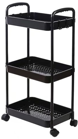 huiyoujiu Snack Cart, 3-Tier Trolley, A Multi-Functional Trolley Suitable For Kitchens, Bathrooms and Offices (Black)