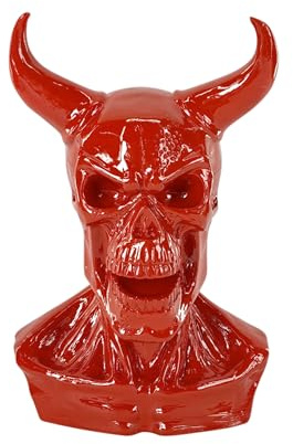 Chaks - Busto de Diablo de Resina sintética, decoración de Halloween | 39,5 x 28 x 21 cm, figura de diablo rojo con cuernos, decoración de terror para casas encantadas y fiestas temáticas