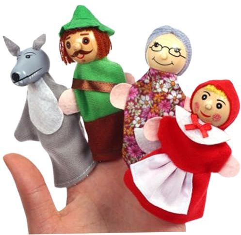 4 Unids/Set Marionetas de Mano para Niños, Caperucita Roja Marionetas de Mano Juguete Interactivo Juego de rol Teatro de de Dibujos Animados para Niños Regalos para Pequeños Narració