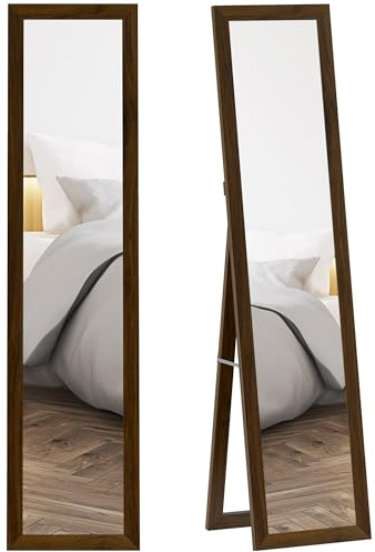 HOMCOM Espejo de Pie Cuerpo Entero 157x37 cm, Espejo de Cuerpo Entero con Soporte, 3 Formas de Uso, Independiente, Montaje Pared y Apoyado, para Salón, Entrada, Dormitorio, Nogal