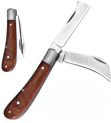 Bluessiery Cuchillo de Jardín, Cuchillo de Injerto Inoxidable Doble Hoja Doble Filo Multifuncional Cortador de Injerto para Injertar Herramientas de Injerto en Ciernes