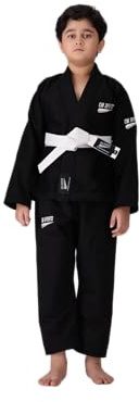 Premium Jiu-Jitsu Gi for Kids – Lightweight 450 GSM Pearl-Weave BJJ Kimono, Durable Training & Competition Martial Arts Uniform, Kids BJJ Gi Set with Ripstop Pants (Black, M0)