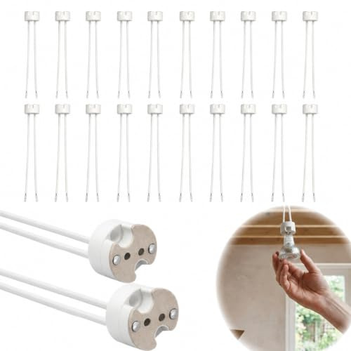 20 st keramiskt uttag GU5.3 MR16 12 V med silikonkabel 14 cm, lamphållare för LED- och halogenspotlight, kompatibel med G4 GU4 G6.35 GX5.3, hög temperaturbeständighet för inomhusbelysning
