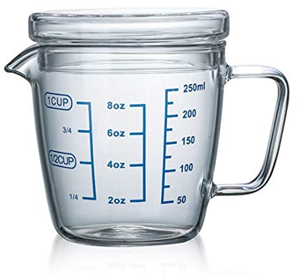 OnePine 250ml Caraffa graduata di vetro con coperchio per cucina o ristorante