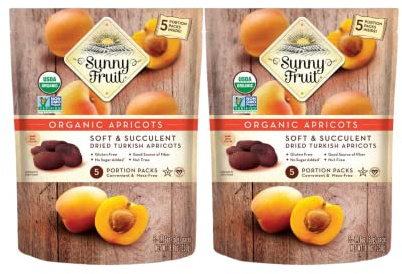 ORGANIC Turkish Dried Apricots - Sunny Fruit (2 Bags) - (5) Portion Packs per Bag - NO Added Sugars, Sulfurs or Preservatives | NON-GMO, VEGAN & HALAL