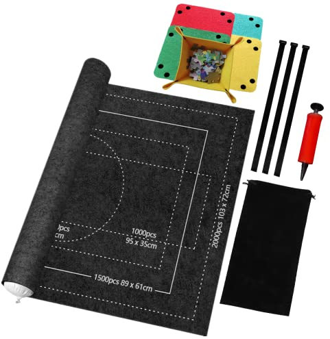 BangShou Puzzlematte Puzzlerolle Puzzleunterlage zur Aufbewahrung von Puzzles Jigsaw Rolls Puzzle Pad aus Filz Rollmatte Puzzle Teppich für 1000/1500/2000 Puzzles (Schwarz)