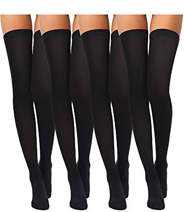 Boao 4 Pairs Women's Silk Thigh High Stockings Nylon Over Knee Sheers for Women Halloween Cosplay Party Tights Accessory(M Size,Black)