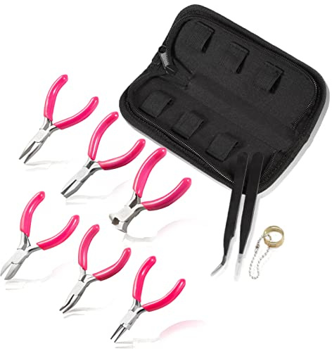 LEONTOOL 6PCS Mini Jewelry Pliers Set, 3 Inches Pliers Set with Long Nose Pliers Bent Nose Pliers Wire Cutters End Cutting Pliers Flat Nose Pliers Bead Chain Electronics Tweezers Jump Ring Opener