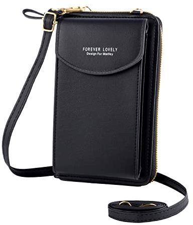 PU Leather Phone Bag, Black Crossbody Handbags Wallets Leather Phone Purse with Long Strap for Women (for 6.1 inch Mobile Phones)