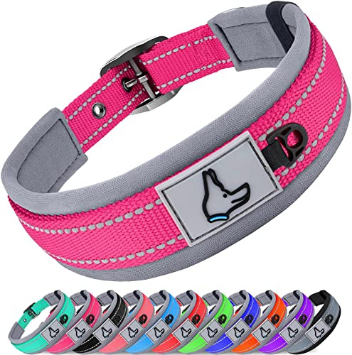 Joytale Halsband Hund, Weich Hundehalsband Gepolstert Neopren Hunde Halsband für Mittelgroße Hunde, Nylon Reflektierend Breit Halsbänder, Leuchtend Rosa