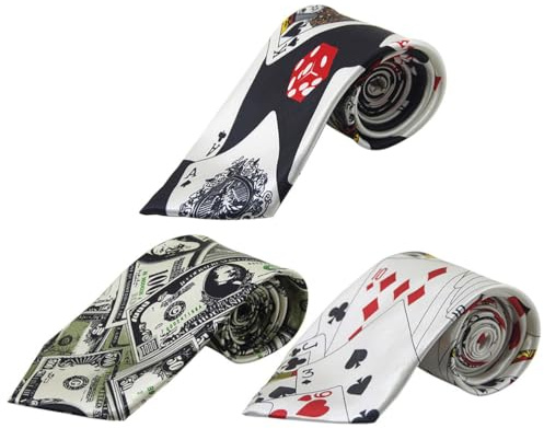 SOIMISS Lot de 3 cravates de cartes à jouer, cravates de poker, cravate de magicien pour homme, accessoire de fête, accessoire de costume (blanc)