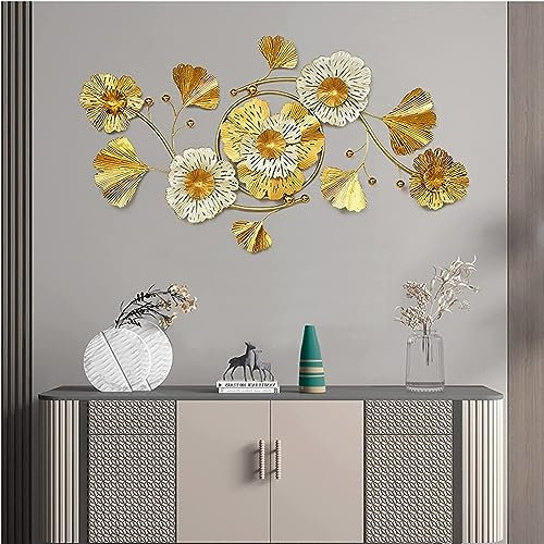Decorazioni murali in metallo 3D Ferro Battuto Ginkgo Foglia Decorazione murale Arte creativa con foglie di Ginkgo Appeso Lusso Fiore muro bassorilievo per soggiorno ufficio arte appesa