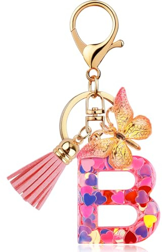 ChunlongFour Initial Letter Keychain for Women Girl Bag Charm Butterfly Tassel Keychain for Wallet Car Key Backpack Handbag