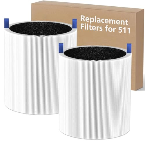 Blue Pure 511 Replacement Filter Compatible with Blueair Blue Pure 511 Air Purifier, 2-in-1 511 HEPA Particle Filter and Activated Carbon Filter, 2 Pack