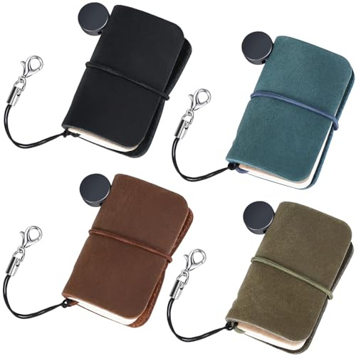 Ireer 4 Pcs Mini Tiny Journal Notebook Small Pocket Notebook Vintage Portable Leather Cover with Book Insert for Daily Travel Diary Write 1.9 x 1.3'', Black Brown Blue Green