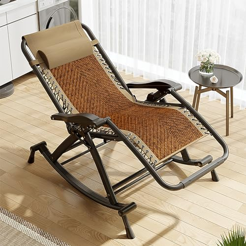 JIAOCKJIAO Klappbarer Schaukelstuhl, Atmungsaktiver Rattan Schaukelsessel, Liege Relax Sessel Stillstuhl, Tragbarer Schwingsessel, Verstellbare Rückenlehne, for Wohnzimmer, Schlafzimmer