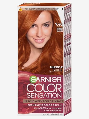 Garnier Color Sensation Hair Dye, 7,40 Amber Light Mirror Shine Intense, Long Lasting Hair Dye, With An Effect Of Up To 10 Weeks, White Hair coverage up to 100% - x2 (Pack of 2)