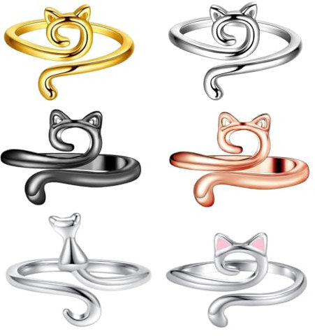 WeddHuis 6 Stück Verstellbare Häkelringe Finger, Strick Häkelschlaufenringe für Finger, Cat Crochet Ring, Häkel Zubehör, Häkelringe Finger zum Quilten Basteln Zubehör (Mehrfarbig)