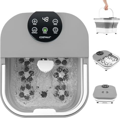 COSTWAY Massaggiatore Pieghevole per Pediluvio, Idromassaggiatore Plantare con Calore Doccia e Timer, Massaggianti Shiatsu Motorizzate, 35-48 ℃