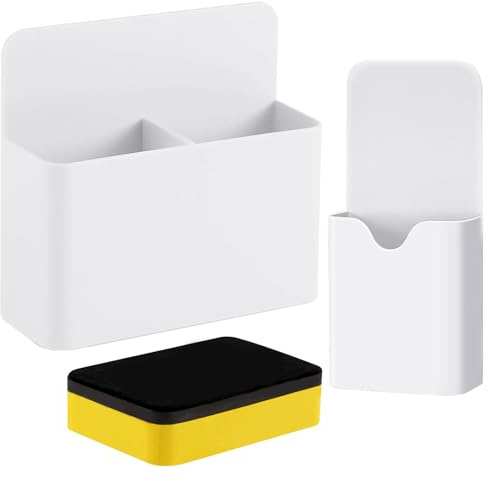 Criveple 2 Piezas Portalápices Magnético, Soporte Magnético para Bolígrafos, Portalapices Magnetico con Borrador para Pizarra, para el Frigorífico, Taquillas, Superficie Magnética, Pizarra (Blanco)