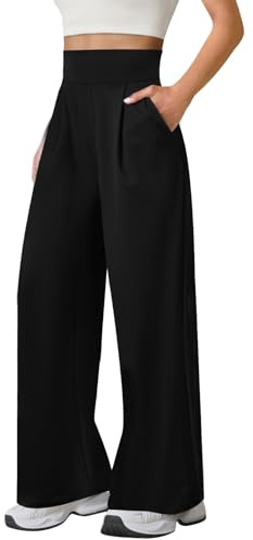 Womens Wide Leg Yoga Pants High Waist Loose Stretch Causal Lounge Workout Gym Trousers with Pockets Black