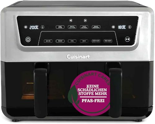 Cuisinart XXL Air Fryer, ohne PFAS, Kochen ohne Chemikalien, Airfryer, Braten, Grillen, Gebäck, Dehydrierung, Max Crisp und Warmhalten, Doppelschubladen, 2 x 5,2 l