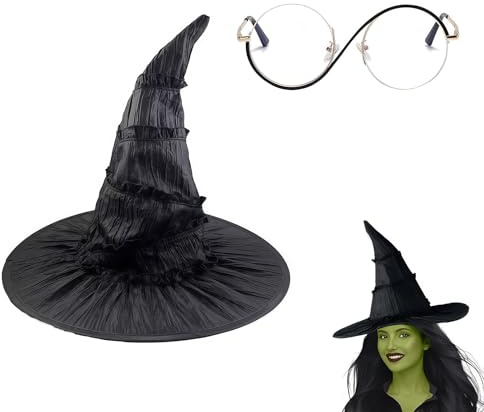 Xanthelle Cappello da Strega Nero Donna con Occhiali Accessorio Costume per Halloween e Feste a Tema Strega